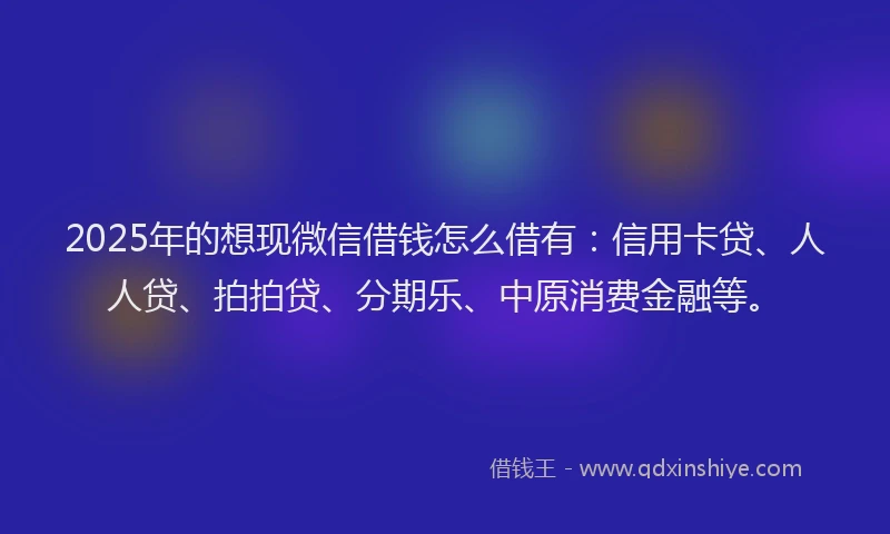 2025年的想现微信借钱怎么借有：信用卡贷、人人贷、拍拍贷、分期乐、中原消费金融等。