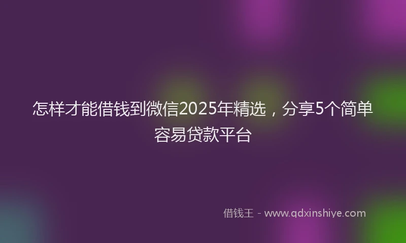 怎样才能借钱到微信2025年精选，分享5个简单容易贷款平台