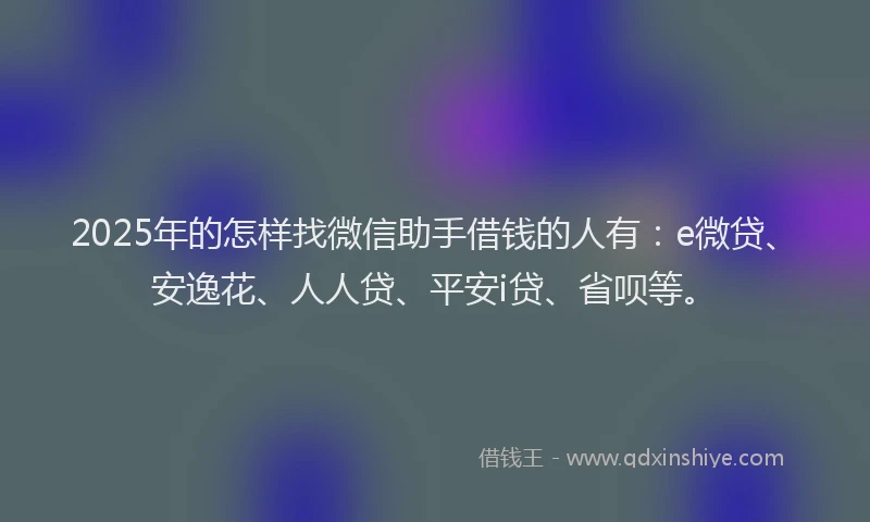 2025年的怎样找微信助手借钱的人有：e微贷、安逸花、人人贷、平安i贷、省呗等。