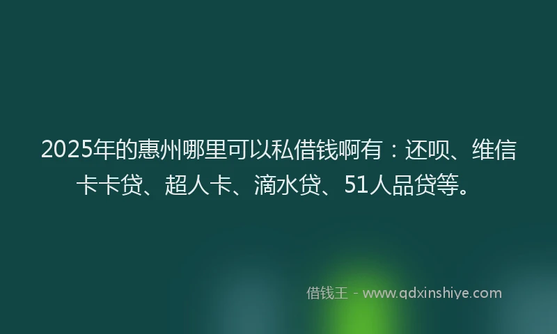 2025年的惠州哪里可以私借钱啊有：还呗、维信卡卡贷、超人卡、滴水贷、51人品贷等。