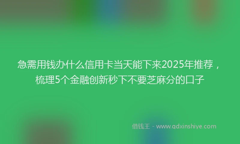 急需用钱办什么信用卡当天能下来2025年推荐，梳理5个金融创新秒下不要芝麻分的口子