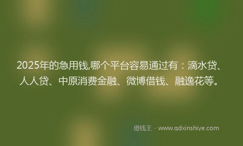 2025年的急用钱,哪个平台容易通过有：滴水贷、人人贷、中原消费金融、微博借钱、融逸花等。