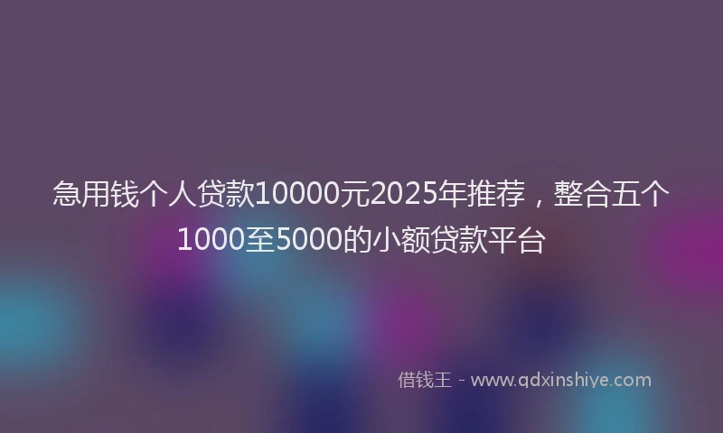 急用钱个人贷款10000元2025年推荐，整合五个1000至5000的小额贷款平台