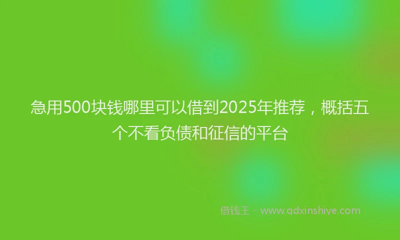 急用500块钱哪里可以借到2025年推荐，概括五个不看负债和征信的平台