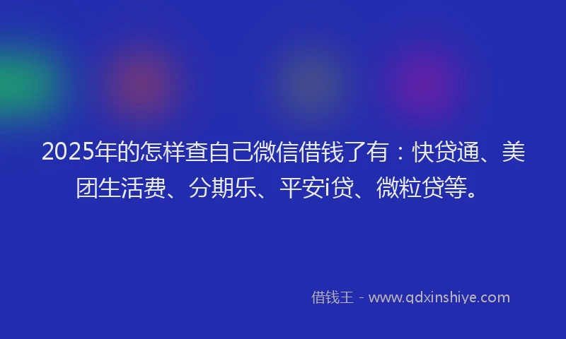 2025年的怎样查自己微信借钱了有：快贷通、美团生活费、分期乐、平安i贷、微粒贷等。