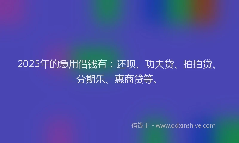 2025年的急用借钱有：还呗、功夫贷、拍拍贷、分期乐、惠商贷等。