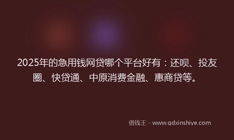 2025年的急用钱网贷哪个平台好有：还呗、投友圈、快贷通、中原消费金融、惠商贷等。
