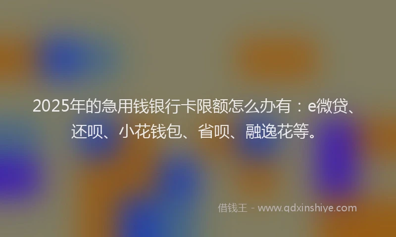 2025年的急用钱银行卡限额怎么办有：e微贷、还呗、小花钱包、省呗、融逸花等。