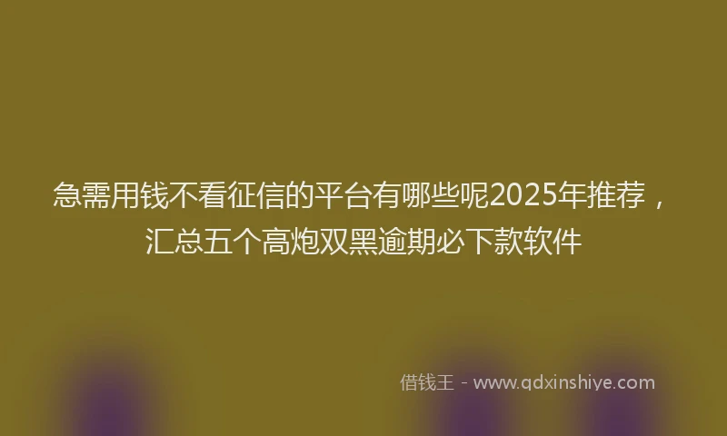 急需用钱不看征信的平台有哪些呢2025年推荐，汇总五个高炮双黑逾期必下款软件