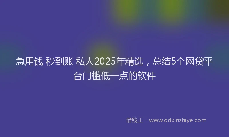 急用钱 秒到账 私人2025年精选，总结5个网贷平台门槛低一点的软件