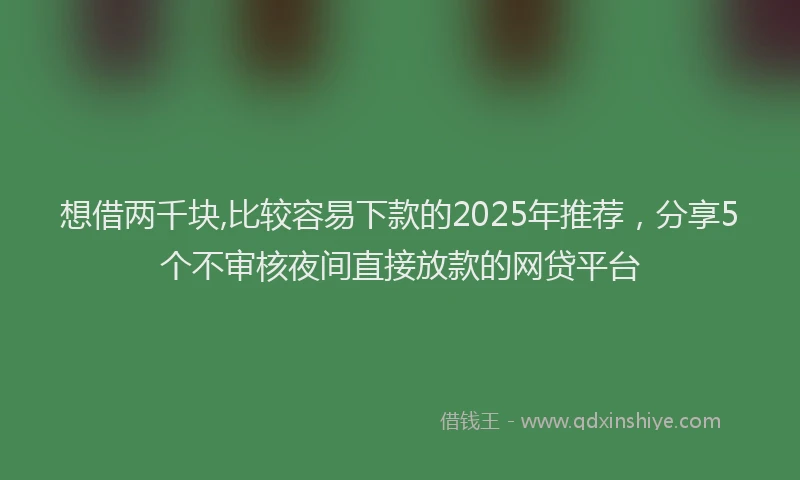 想借两千块,比较容易下款的2025年推荐，分享5个不审核夜间直接放款的网贷平台
