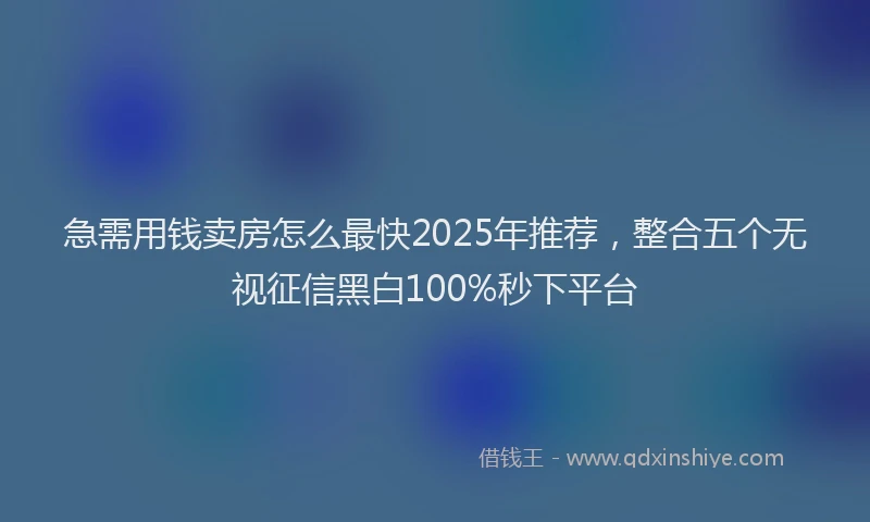 急需用钱卖房怎么最快2025年推荐，整合五个无视征信黑白100%秒下平台