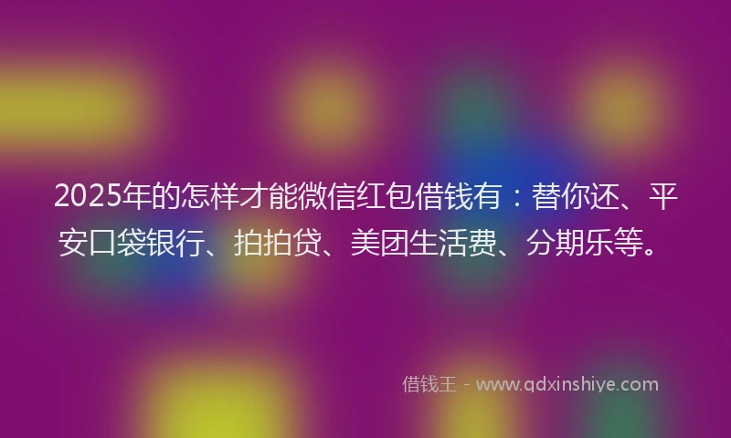 2025年的怎样才能微信红包借钱有：替你还、平安口袋银行、拍拍贷、美团生活费、分期乐等。