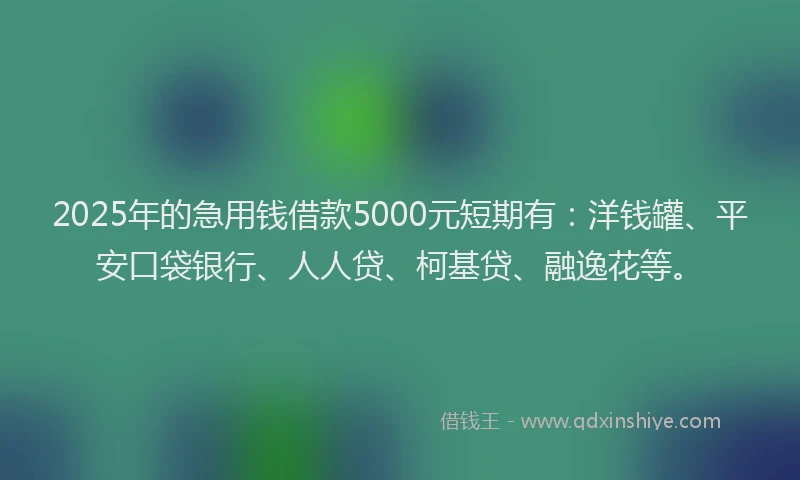 2025年的急用钱借款5000元短期有：洋钱罐、平安口袋银行、人人贷、柯基贷、融逸花等。