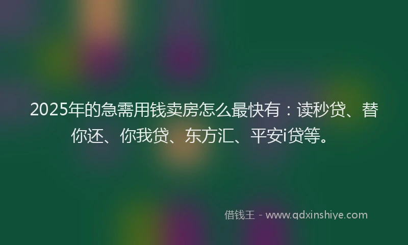 2025年的急需用钱卖房怎么最快有：读秒贷、替你还、你我贷、东方汇、平安i贷等。