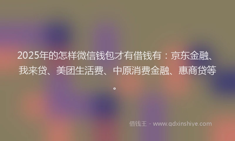 2025年的怎样微信钱包才有借钱有：京东金融、我来贷、美团生活费、中原消费金融、惠商贷等。