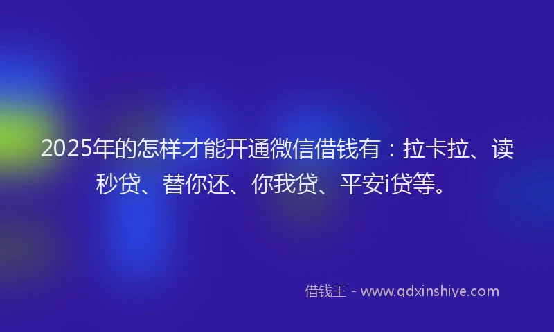 2025年的怎样才能开通微信借钱有：拉卡拉、读秒贷、替你还、你我贷、平安i贷等。
