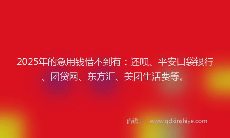 2025年的急用钱借不到有：还呗、平安口袋银行、团贷网、东方汇、美团生活费等。
