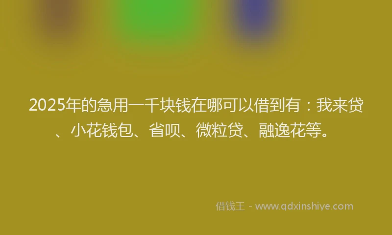 2025年的急用一千块钱在哪可以借到有：我来贷、小花钱包、省呗、微粒贷、融逸花等。