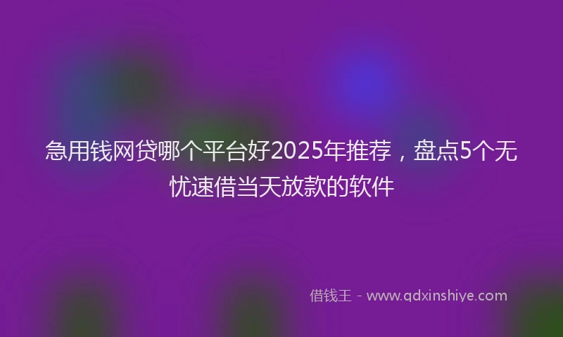 急用钱网贷哪个平台好2025年推荐，盘点5个无忧速借当天放款的软件
