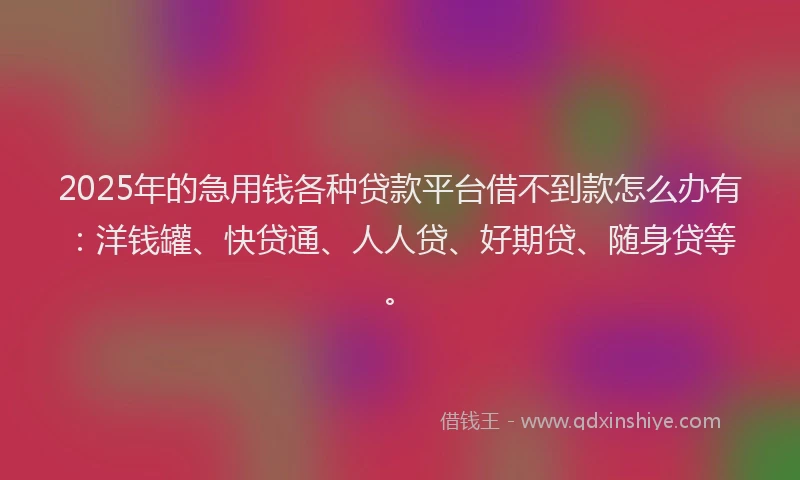 2025年的急用钱各种贷款平台借不到款怎么办有：洋钱罐、快贷通、人人贷、好期贷、随身贷等。