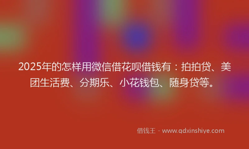 2025年的怎样用微信借花呗借钱有：拍拍贷、美团生活费、分期乐、小花钱包、随身贷等。