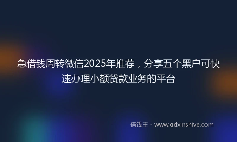 急借钱周转微信2025年推荐，分享五个黑户可快速办理小额贷款业务的平台