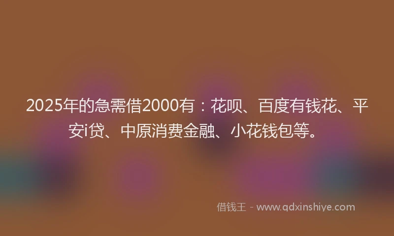 2025年的急需借2000有：花呗、百度有钱花、平安i贷、中原消费金融、小花钱包等。
