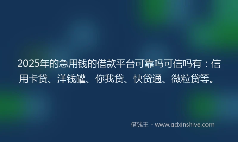 2025年的急用钱的借款平台可靠吗可信吗有：信用卡贷、洋钱罐、你我贷、快贷通、微粒贷等。