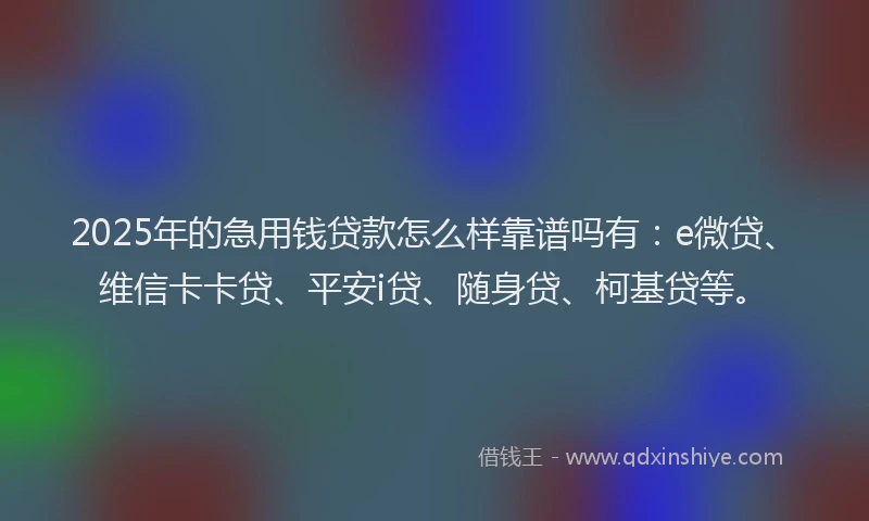 2025年的急用钱贷款怎么样靠谱吗有：e微贷、维信卡卡贷、平安i贷、随身贷、柯基贷等。