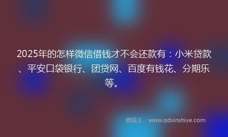 2025年的怎样微信借钱才不会还款有：小米贷款、平安口袋银行、团贷网、百度有钱花、分期乐等。