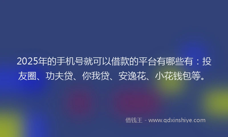 2025年的手机号就可以借款的平台有哪些有：投友圈、功夫贷、你我贷、安逸花、小花钱包等。