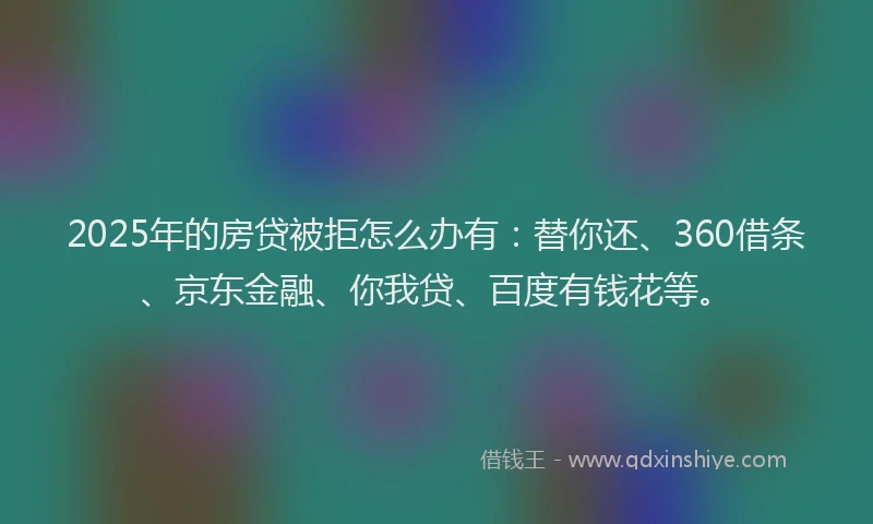 2025年的房贷被拒怎么办有：替你还、360借条、京东金融、你我贷、百度有钱花等。