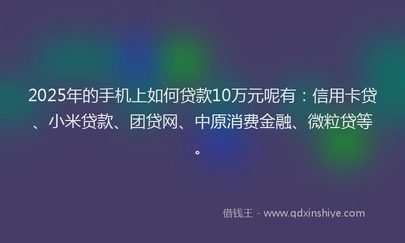 2025年的手机上如何贷款10万元呢有：信用卡贷、小米贷款、团贷网、中原消费金融、微粒贷等。