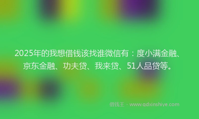 2025年的我想借钱该找谁微信有：度小满金融、京东金融、功夫贷、我来贷、51人品贷等。