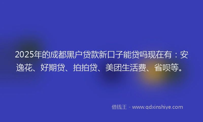 2025年的成都黑户贷款新口子能贷吗现在有：安逸花、好期贷、拍拍贷、美团生活费、省呗等。