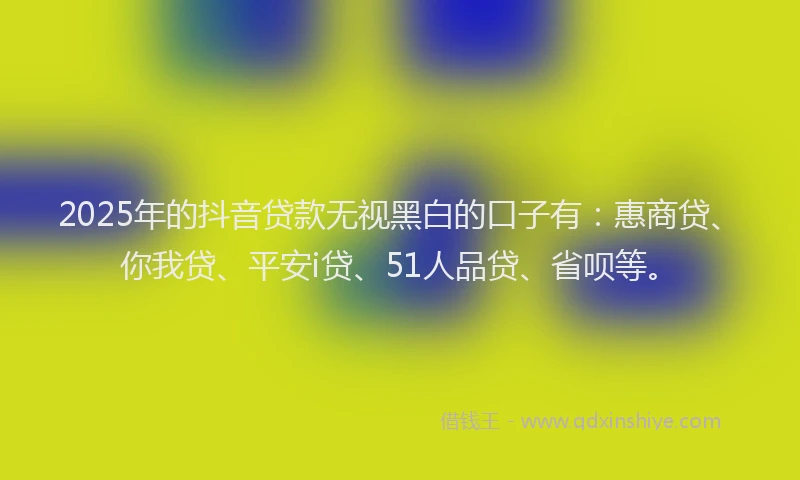 2025年的抖音贷款无视黑白的口子有：惠商贷、你我贷、平安i贷、51人品贷、省呗等。