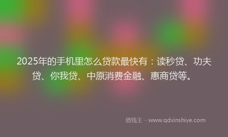 2025年的手机里怎么贷款最快有：读秒贷、功夫贷、你我贷、中原消费金融、惠商贷等。