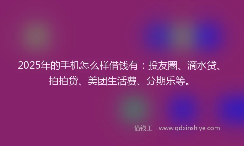 2025年的手机怎么样借钱有：投友圈、滴水贷、拍拍贷、美团生活费、分期乐等。