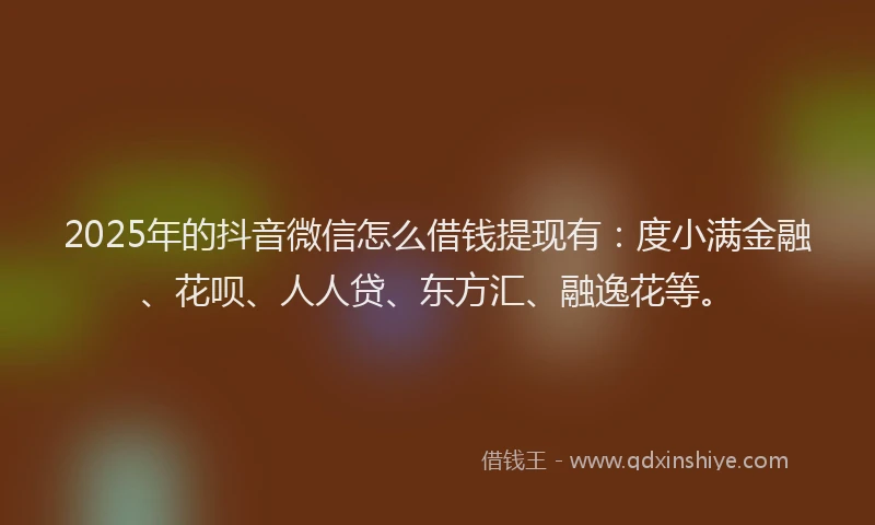 2025年的抖音微信怎么借钱提现有：度小满金融、花呗、人人贷、东方汇、融逸花等。