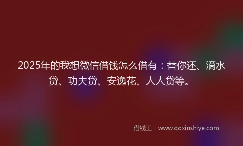 2025年的我想微信借钱怎么借有：替你还、滴水贷、功夫贷、安逸花、人人贷等。