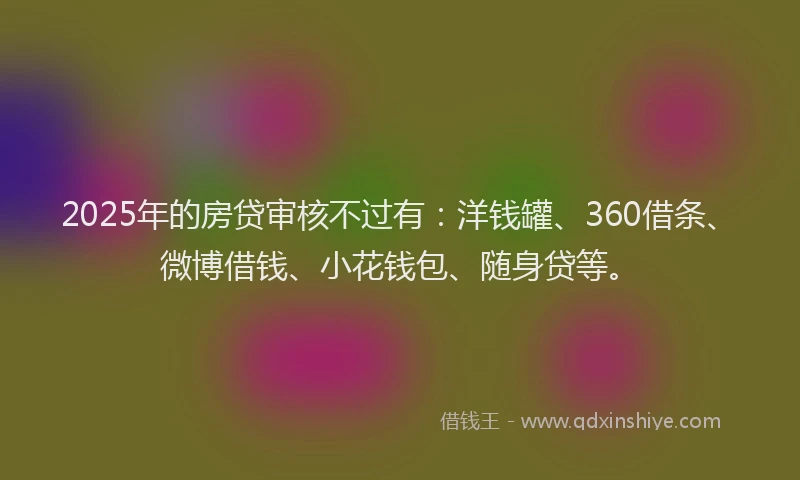 2025年的房贷审核不过有：洋钱罐、360借条、微博借钱、小花钱包、随身贷等。