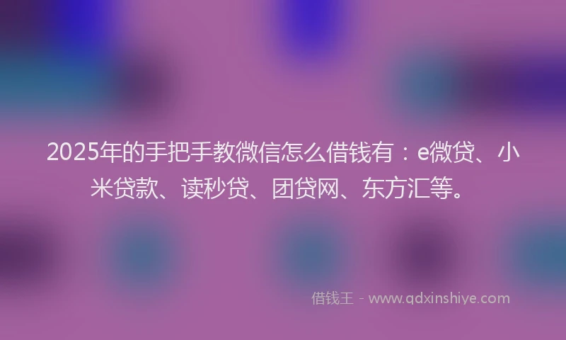 2025年的手把手教微信怎么借钱有：e微贷、小米贷款、读秒贷、团贷网、东方汇等。
