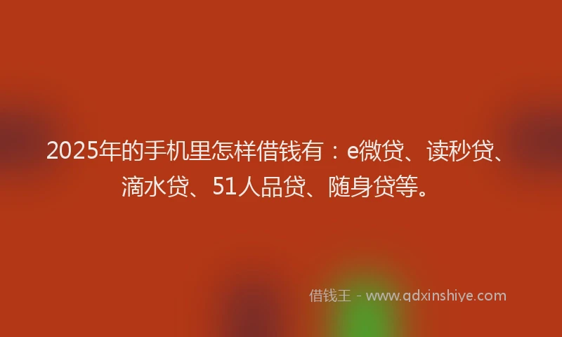 2025年的手机里怎样借钱有：e微贷、读秒贷、滴水贷、51人品贷、随身贷等。