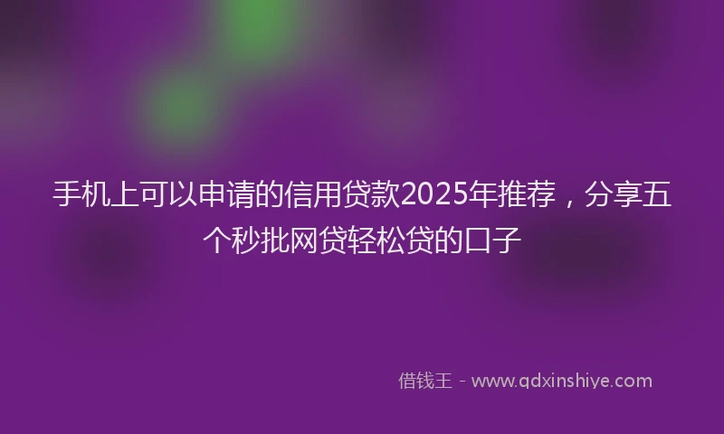 手机上可以申请的信用贷款2025年推荐，分享五个秒批网贷轻松贷的口子