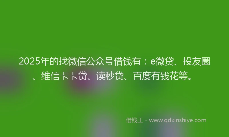 2025年的找微信公众号借钱有：e微贷、投友圈、维信卡卡贷、读秒贷、百度有钱花等。