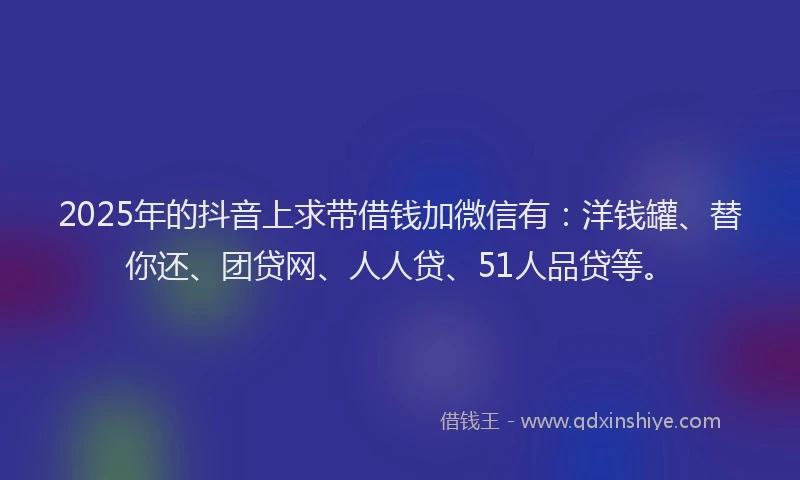 2025年的抖音上求带借钱加微信有：洋钱罐、替你还、团贷网、人人贷、51人品贷等。