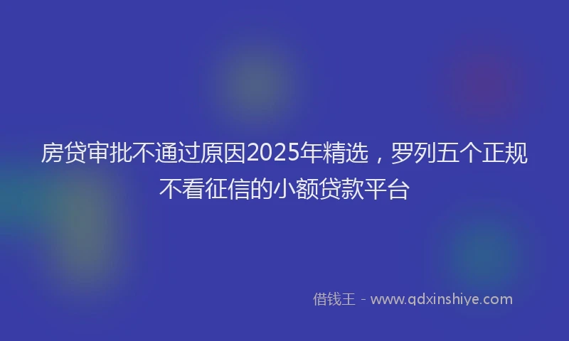 房贷审批不通过原因2025年精选，罗列五个正规不看征信的小额贷款平台