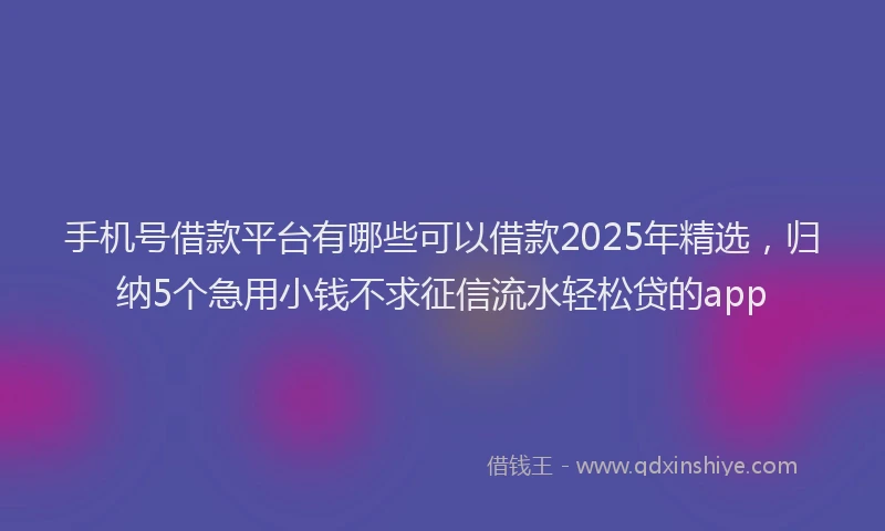 手机号借款平台有哪些可以借款2025年精选，归纳5个急用小钱不求征信流水轻松贷的app