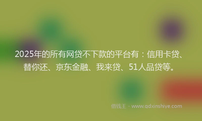 2025年的所有网贷不下款的平台有：信用卡贷、替你还、京东金融、我来贷、51人品贷等。